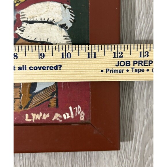 Vintage Primitive Folk Art Painting On Board Girl With Apple Portrait PA Dutch - Picture 8 of 9